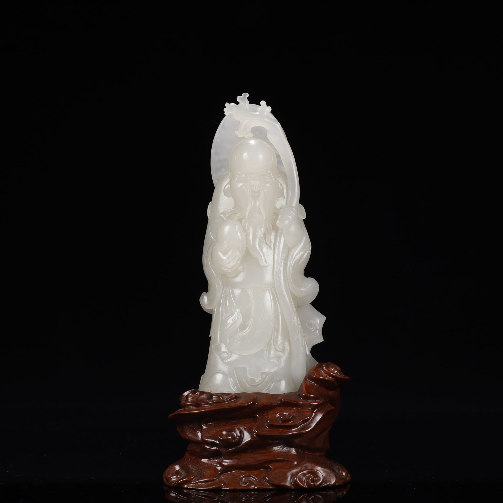 An Exquisite White Jade Statue of Longevity: An Exquisite White Jade Statue of Longevity,Qing Dynasty, China,Size:3inx1inx7.5in,Weight:750g 白玉寿星像,中国清代