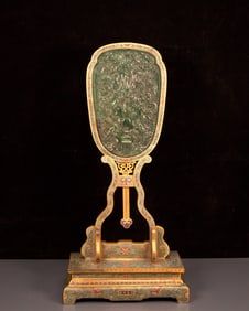 A Huge Cloisonne Inlaid Jasper Dragon Pattern Table Screen,With Poem