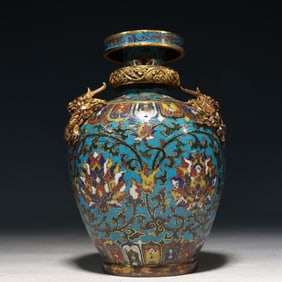 An Exquisite Cloisonne Lotus Pattern Dragon-Ears Vase