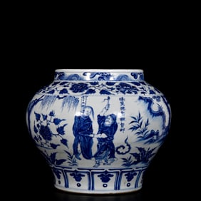 A Rare Blue and White Character and Story Pattern Jar