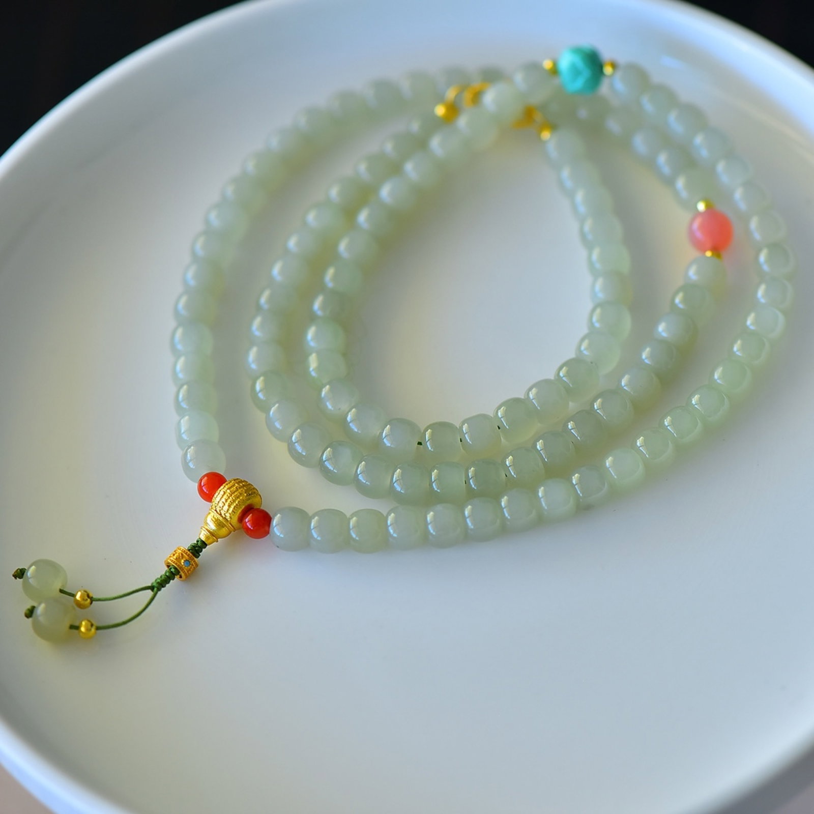 An Exquisite Sterling Silver-Gold Plated Inlaid Greenish Jade Bracelets,With Turquoise (1 of 5)