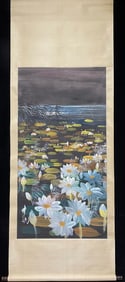 A Chinese Vertical Scroll Ink Painting of Lotus on Paper,Lin Fengmian