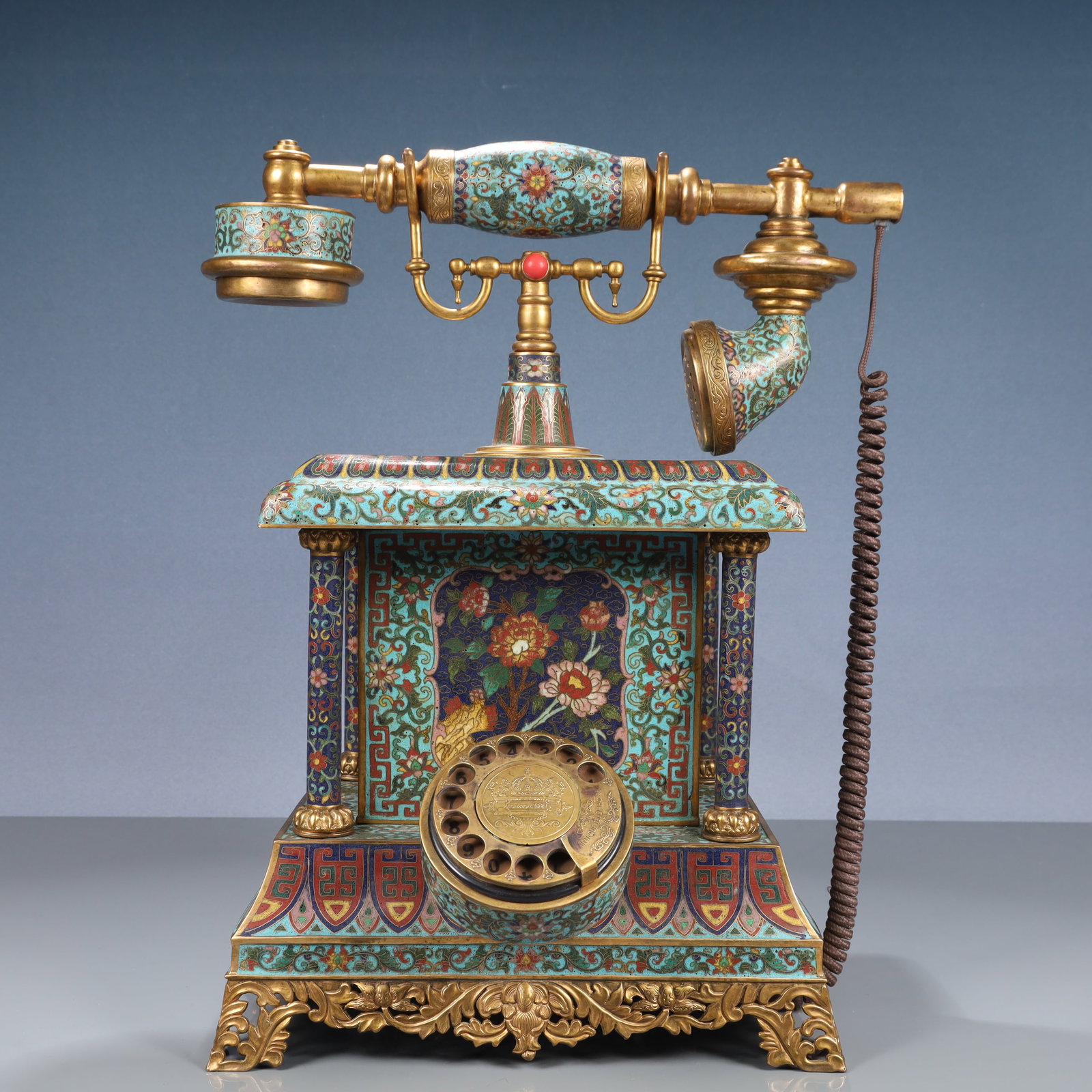 A Huge Cloisonne Lotus Pattern Telephone: A Huge Cloisonne Lotus Pattern Telephone,Qing Dynasty, China,Guangxu Six-character Mark,Size:11.4inx10.6inx17.7in,Weight:8350g