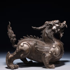 An Exquisite Silver-plated Bronze Unicorn Ornament