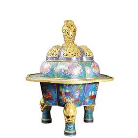 An Exquisite Cloisonne Flower Pattern Tripod Censer