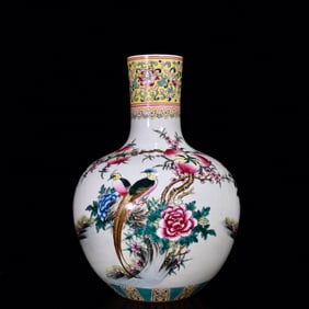 A Rare Enamel Flower and Bird Pattern Vase