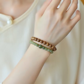 An Exquisite Greenish Jade Eaglewood Bracelets