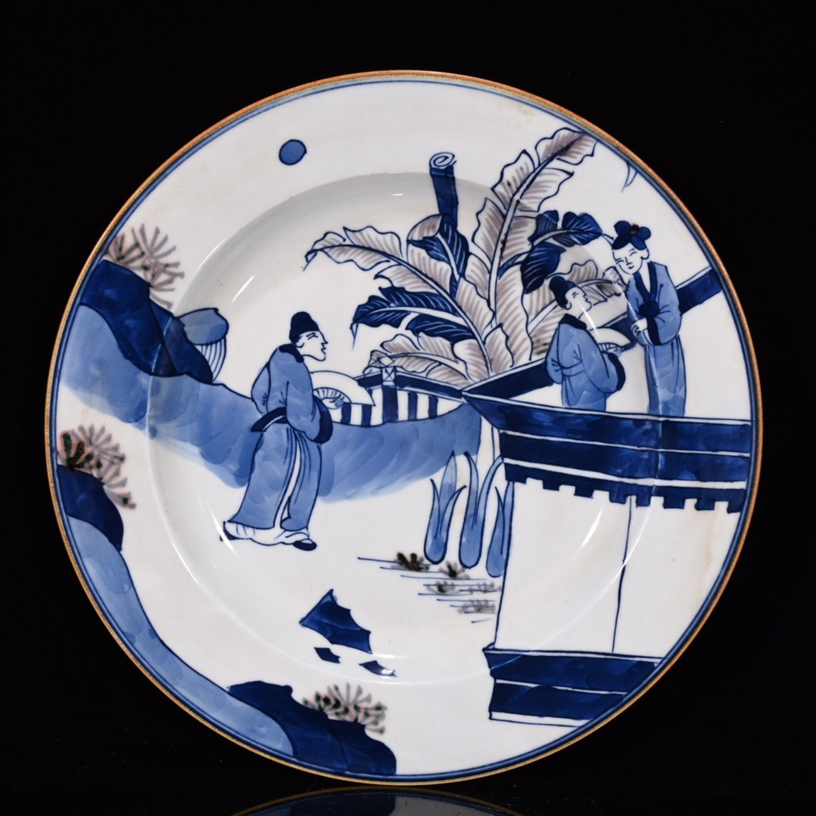 An Exquisite Blue and White Character and Story Pattern Plate: An Exquisite Blue and White Character and Story Pattern Plate,Qing Dynasty,China,Size:1.1inx9.1in 青花人物故事纹盘子,中国清É