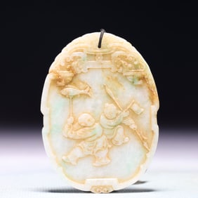 An Exquisite White Jade Character and Story Pattern Pendant