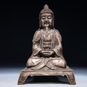 A Solemn Silver-plated Bronze Statue of Guru