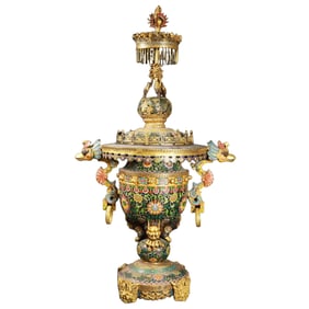 An Exquisite Cloisonne Lotus Pattern Double-Ears Censer