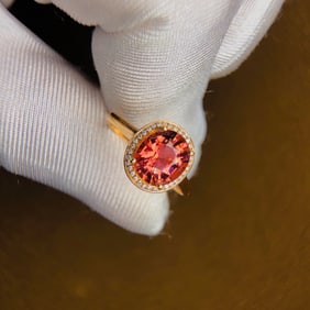 2.62Ctw Sterling Silver-Gold Plated Inlaid Natural Tourmaline Ring