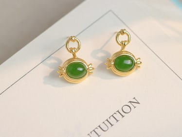 A Pair of Exquisite Sterling Silver-Gold Plated Inlaid Jasper Earrings