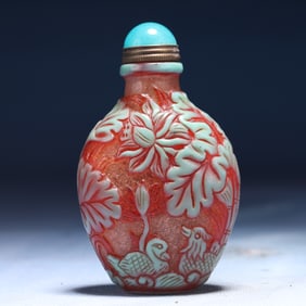 An Exquisite Glass Flower and Mandarin Duck Pattern Snuff Bottle