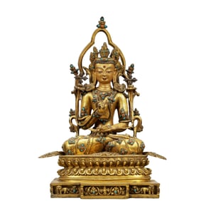 A Solemn Gilt Bronze Statue of Avalokitesvara,Inlaid Turquoise