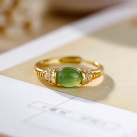 An Exquisite Sterling Silver-Gold Plated Inlaid Jasper Ring, Inlaid Diamond