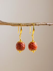A Pair of Exquisite Sterling Silver-Gold Plated Inlaid Agate Earrings