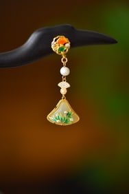 An Exquisite Sterling Silver-Gold Plated Inlaid White Jade Enamel Ebony Hairpin,Inlaid Pearls with