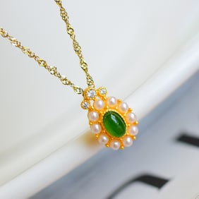An Exquisite Sterling Silver-Gold Plated Inlaid Jasper Necklace,Inlaid Diamond