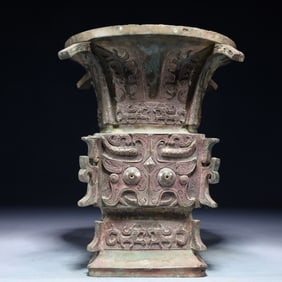 A Rare Bronze Beast-Face Pattern Pot,With Inscription