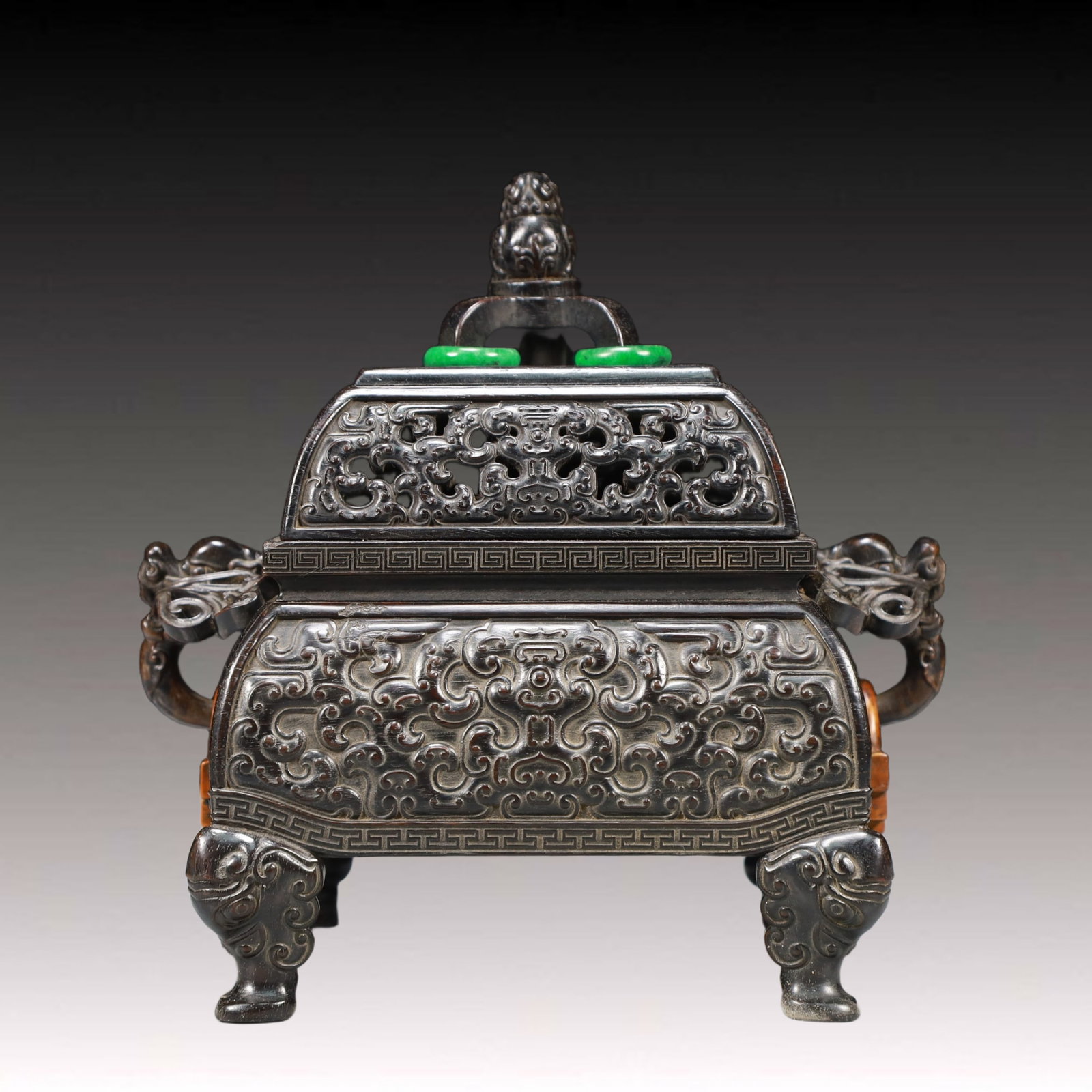 An Exquisite Zitanwood Dragon-Ears and Elephant-legs Censer: An Exquisite Zitanwood Dragon-Ears and Elephant-legs Censer,Qing Dynasty, China,Qianlong Four-character Mark,Size:7.9inx6.3inx7.5in,Weight:850g 紫檀木龙耳象足