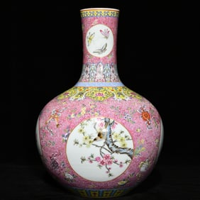 A Rare Famille-Rose Flower and Bird Pattern Vase