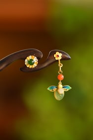 An Exquisite Sterling Silver-Gold Plated Inlaid White Jade Enamel Ebony Hairpin,Inlaid Diamond
