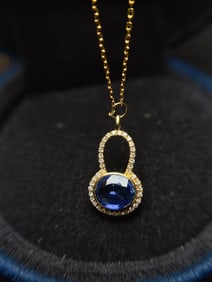 A Exquisite 18k Gold Inlaid 0.88ct Natural Sapphire Pendant,Inlaid Diamond