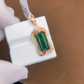 6.3Ctw Sterling Silver-Gold Plated Inlaid Natural Tourmaline Necklace