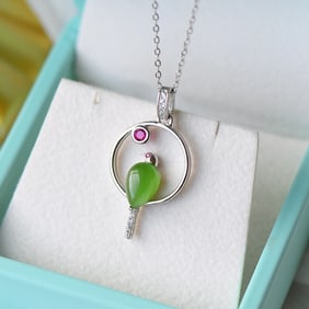 An Exquisite Sterling Silver Inlaid Jasper Necklace,Inlaid Diamond