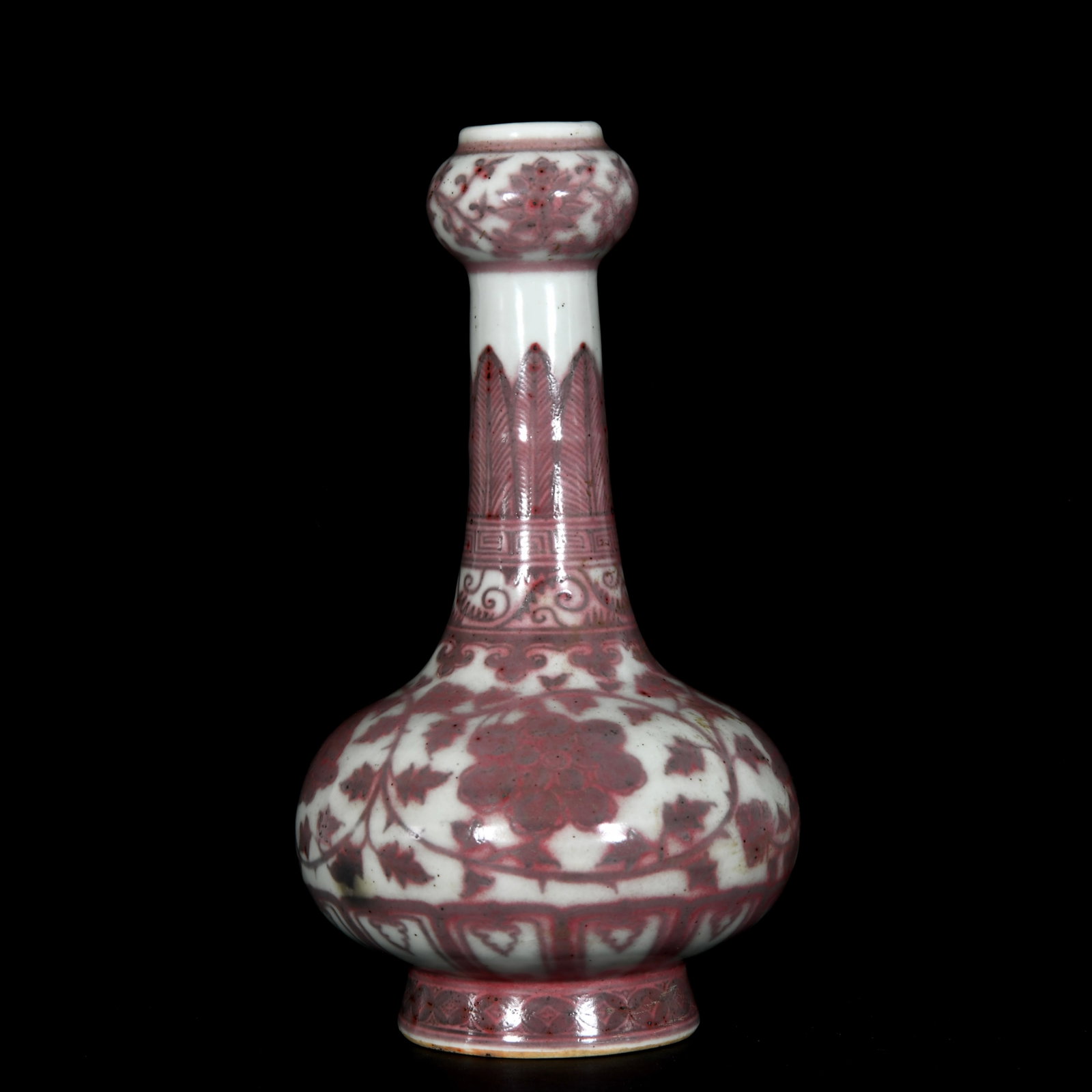 An Exquisite Underglaze-Red Peony Pattern Vase: An Exquisite Underglaze-Red Peony Pattern Vase,Yuan Dynasty,China,Size:8.7inx7.1in 釉里红牡丹纹瓶,中国元代