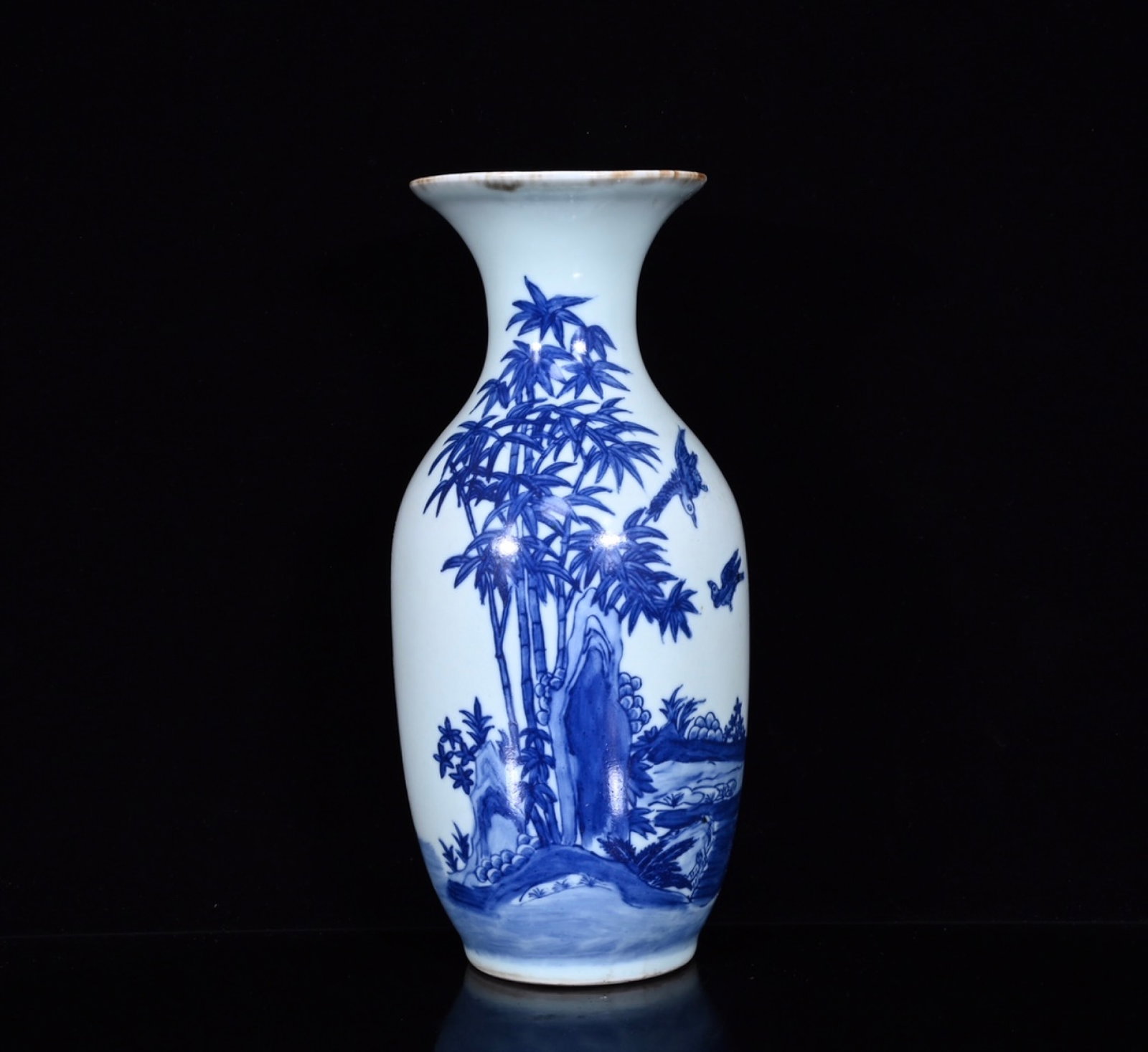 An Exquisite Blue and White Plum Blossom,Orchid Bamboo and Chrysanthemum Pattern Vase: An Exquisite Blue and White Plum Blossom,Orchid Bamboo and Chrysanthemum Pattern Vase,Qing Dynasty,China,Qianlong Six-character Mark,Size:11.2inx5.1in 青花梅兰竹菊&