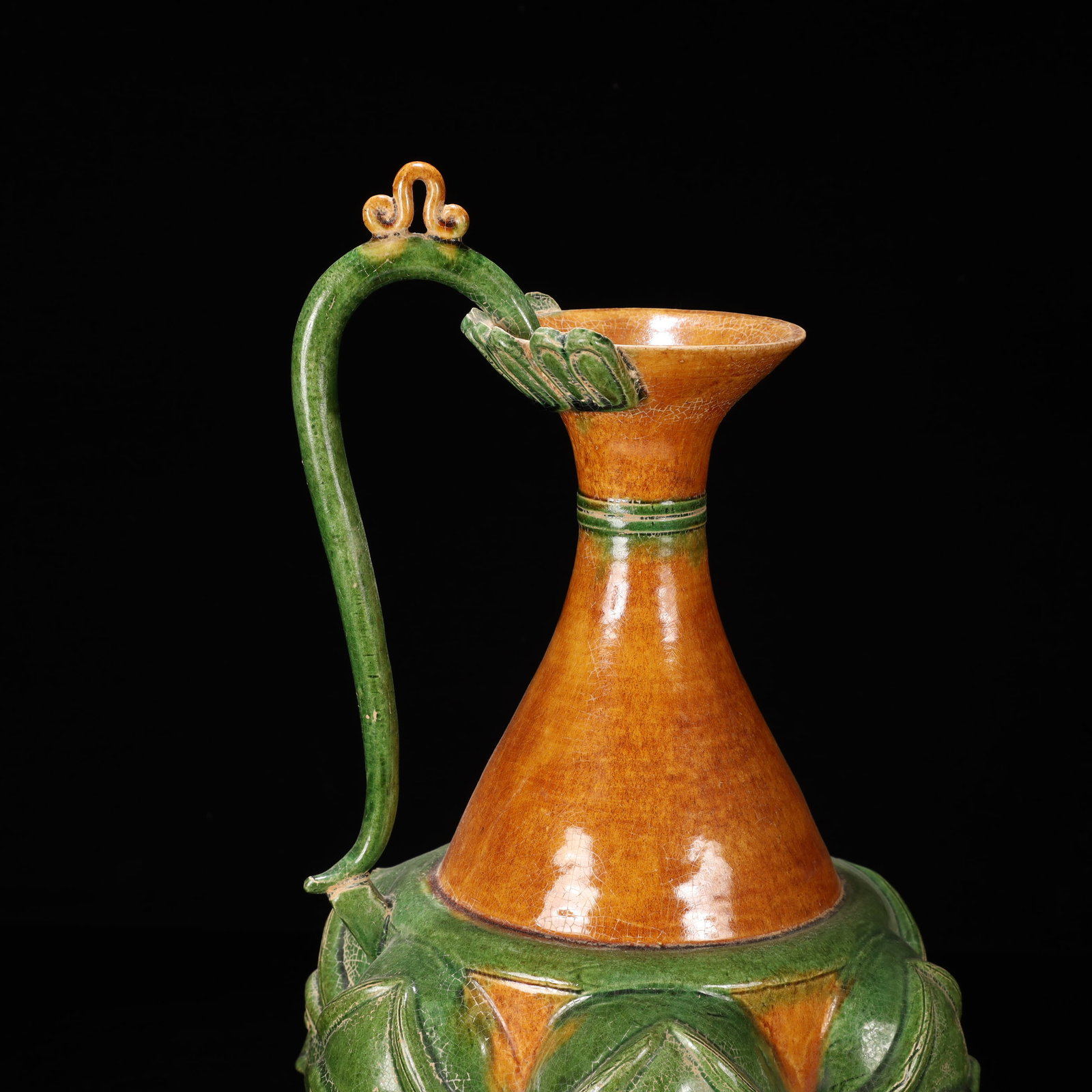 A Huge Tang Tri-Color Glazed Pottery Figure Pattern Ewer - 2