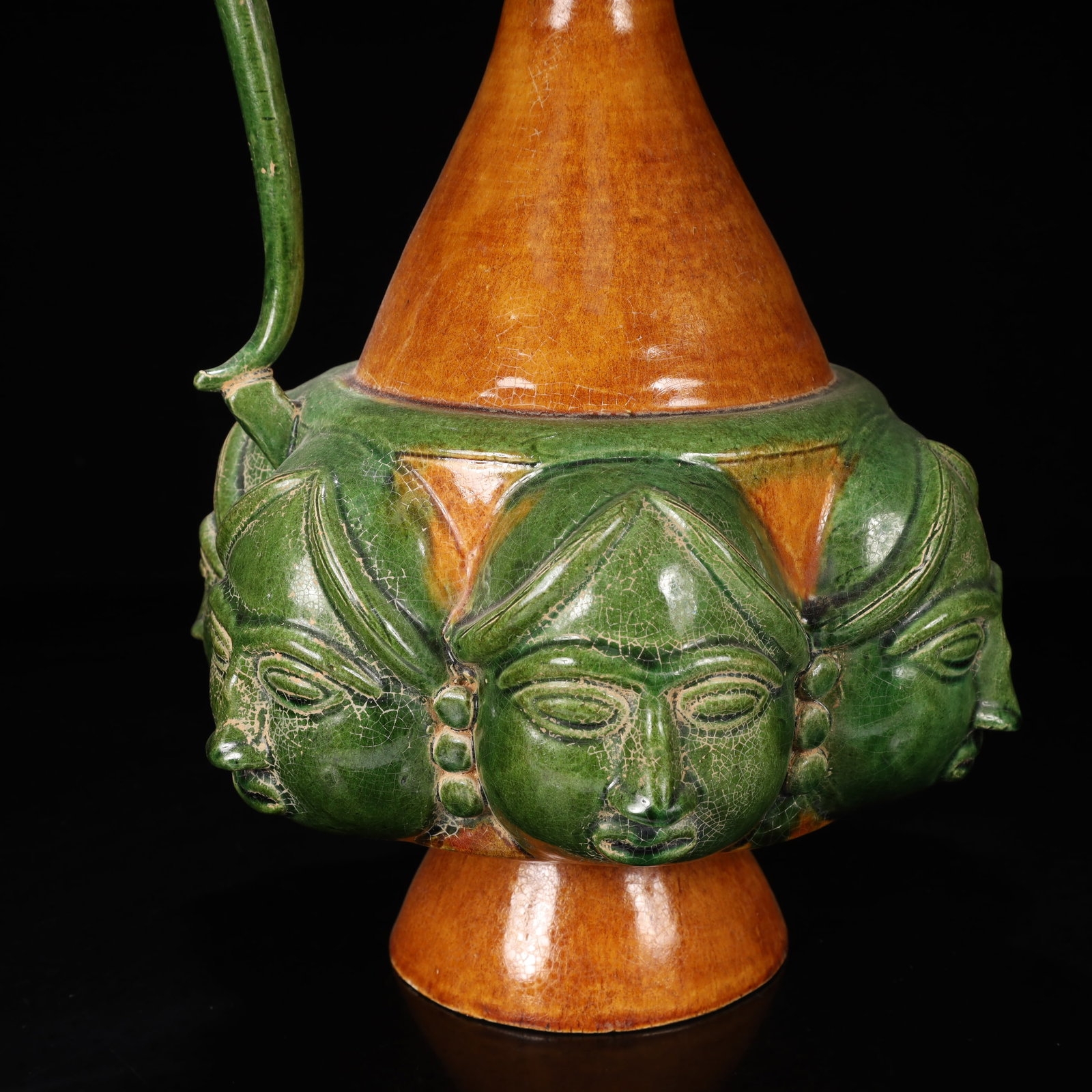 A Huge Tang Tri-Color Glazed Pottery Figure Pattern Ewer - 3