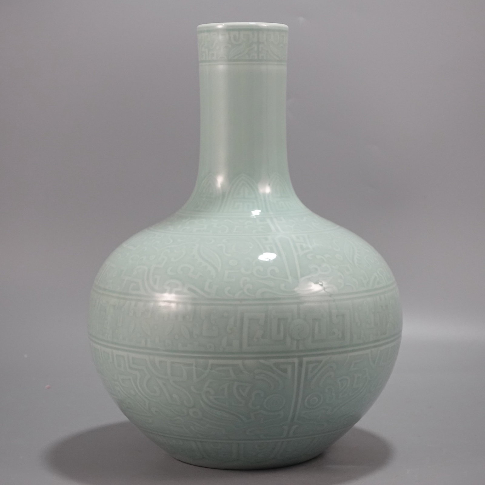 A Rare Celadon Glazed Beast-Face Pattern Vase - 4