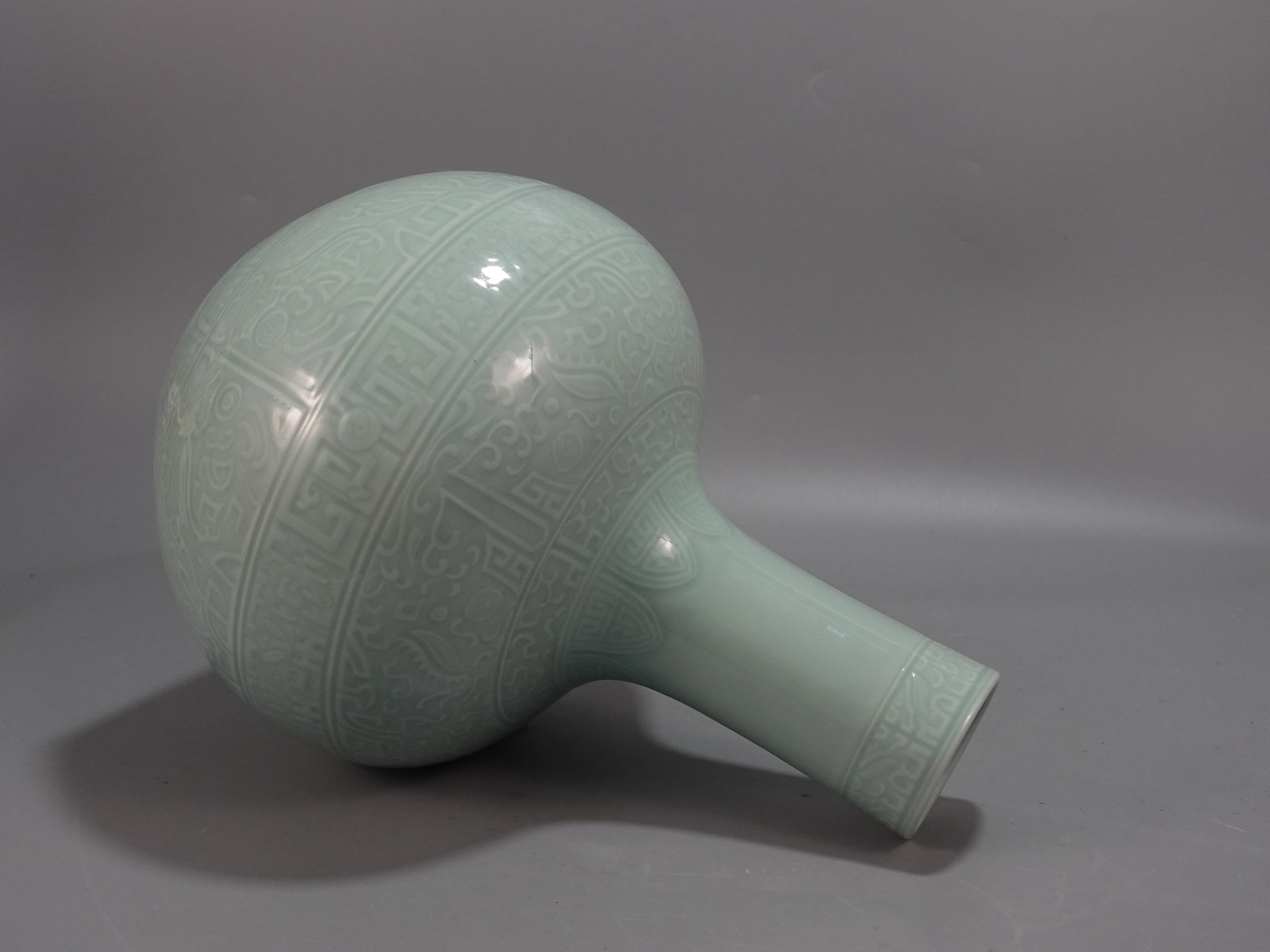A Rare Celadon Glazed Beast-Face Pattern Vase - 5