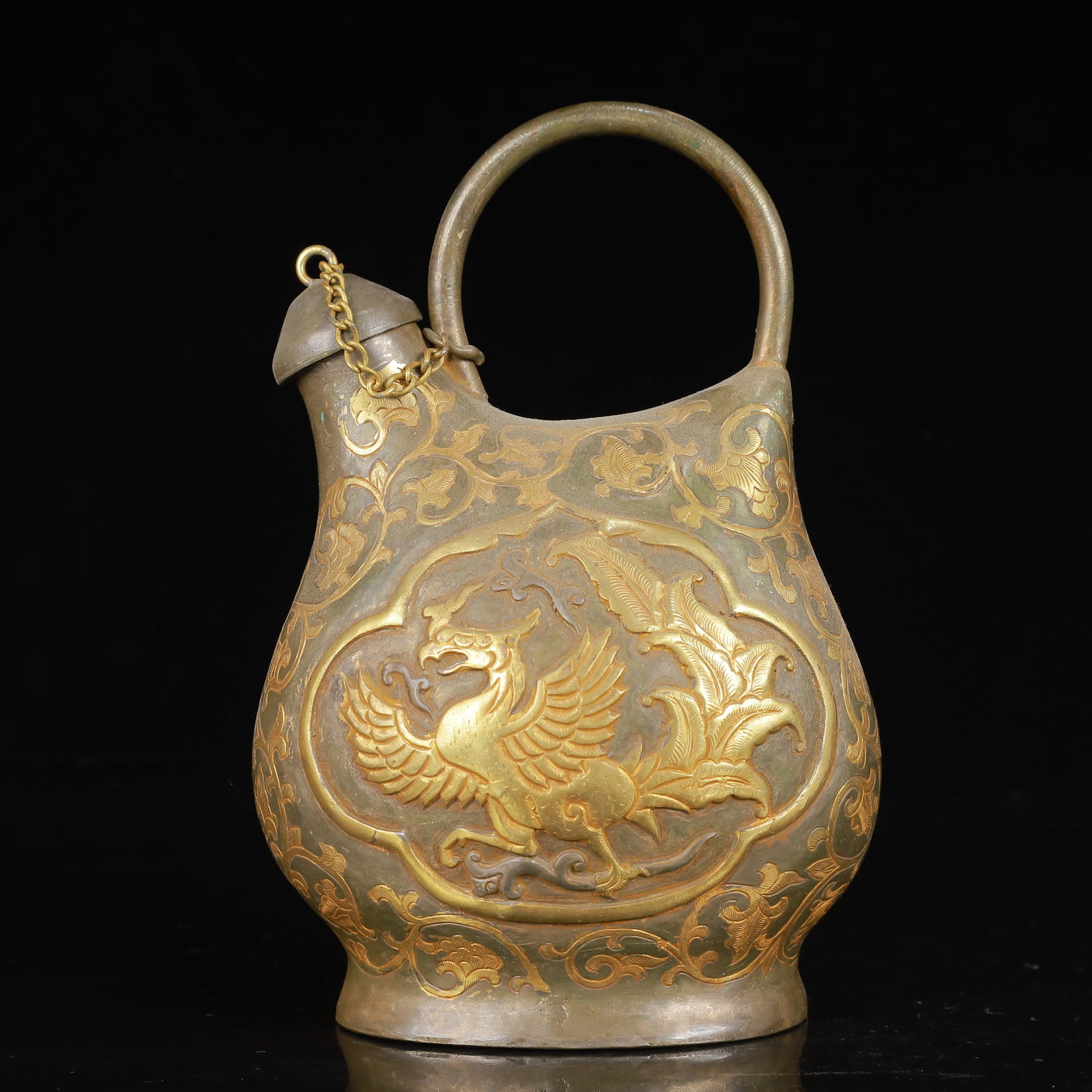An Exquisite Gilt Silver Phoenix Pattern Ewer - 7