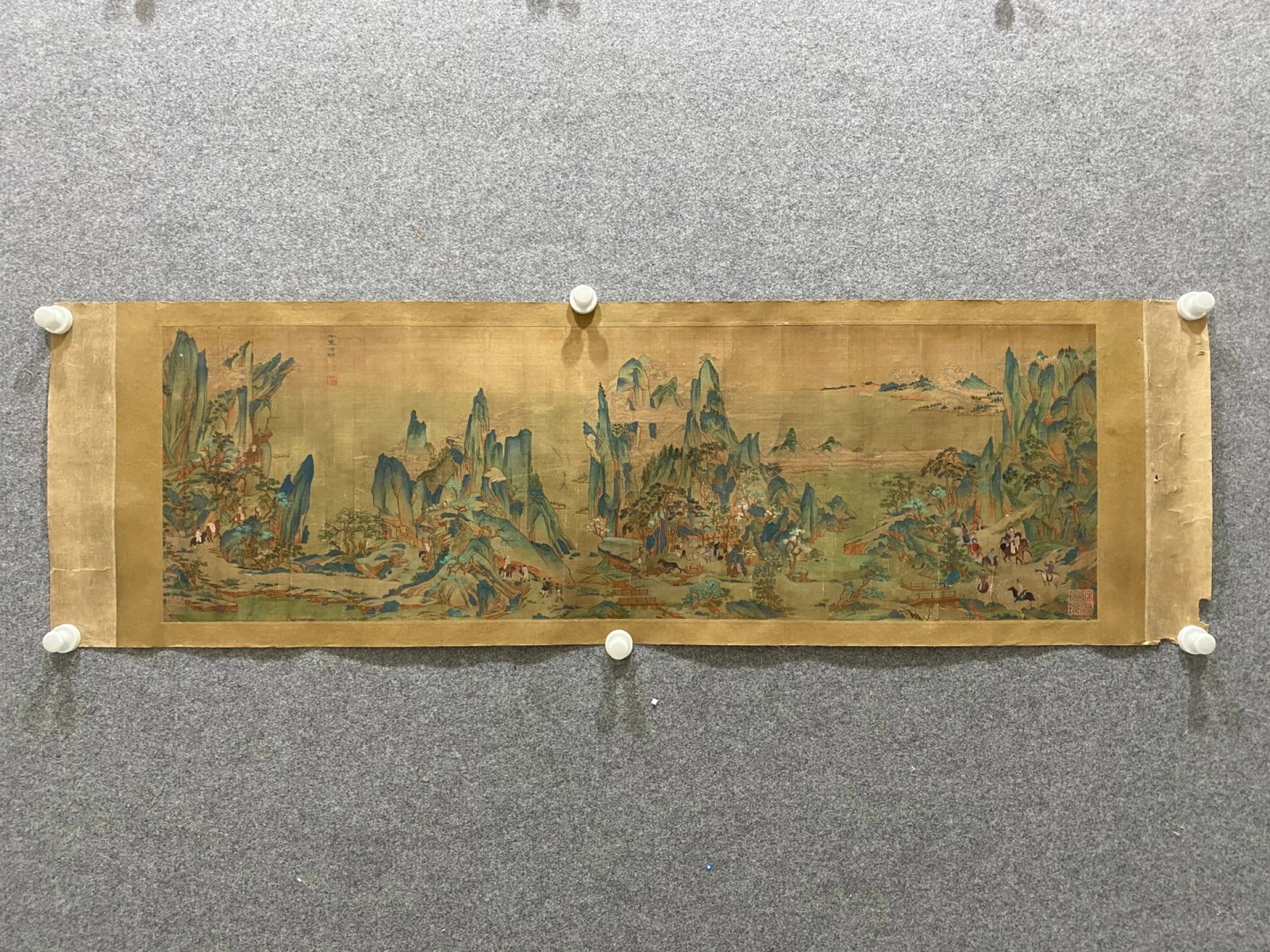 A Chinese Ink Painting of Landscape on Silk: A Chinese Ink Painting of Landscape on Silk,Size:13.8inx44.1in 一幅中国水墨绢本山水画,赵千里