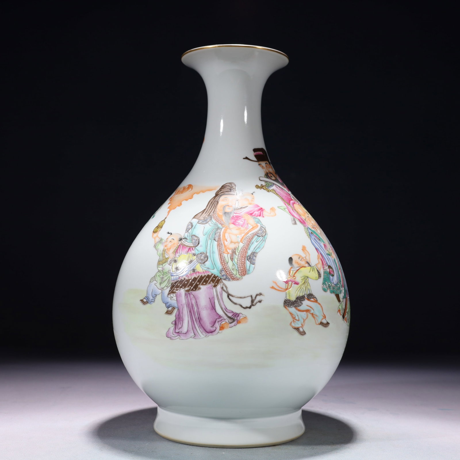 An Exquisite Famille-Rose Painted Gold Character and Story Pattern Vase: An Exquisite Famille-Rose Painted Gold Character and Story Pattern Vase,Qing Dynasty,China,Yongzheng Six-character Mark,Size:7.1inx12.6in,Weight:2050g 粉彩描金人物&