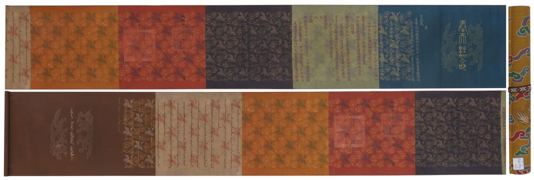 A Chinese Hand Scroll Ink Calligraphy on Silk: A Chinese Hand Scroll Ink Calligraphy on Silk,Tongzhi,Size:13.8inx103.9in 一幅中国水墨绢本书法手卷,同治