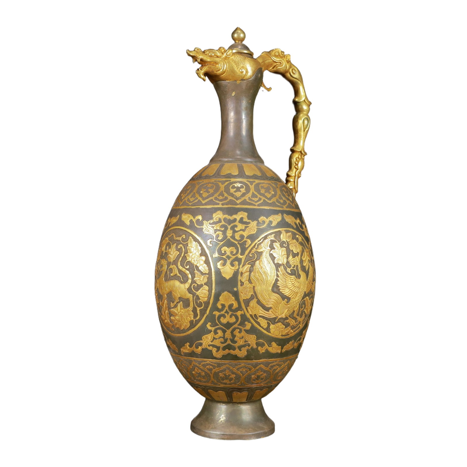 A Huge Gilt Silver Auspicious Beast Pattern Ewer - 4