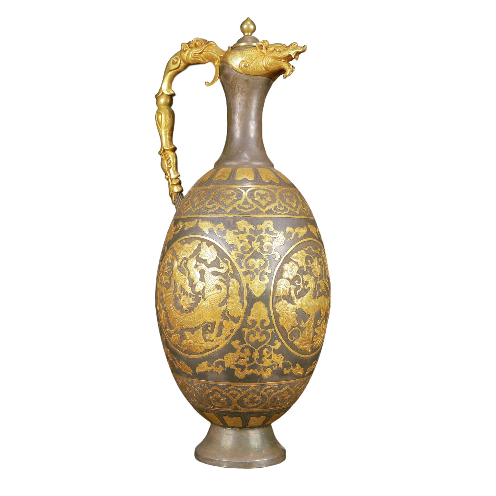 A Huge Gilt Silver Auspicious Beast Pattern Ewer - 9