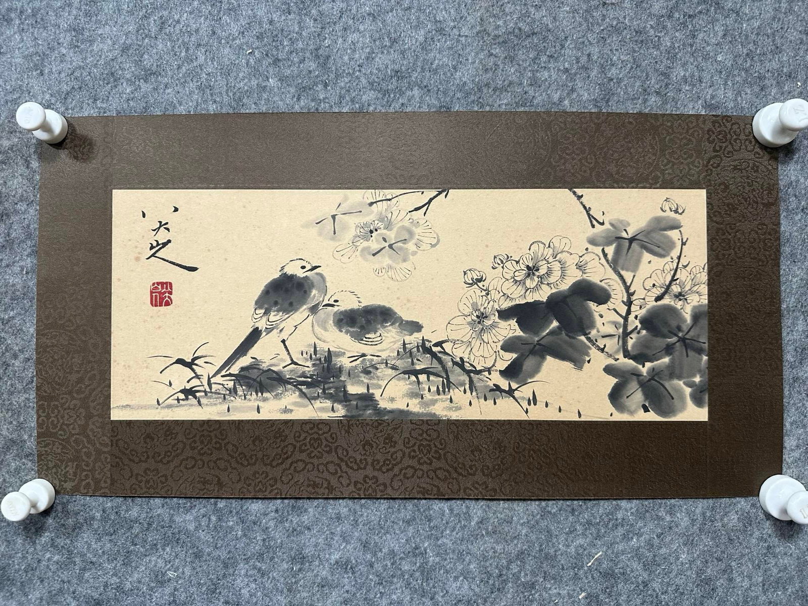 A Chinese Ink Painting of Flower and Bird on Paper: A Chinese Ink Painting of Flower and Bird on Paper,Bada Shanren,Size:7.1inx18.3in 一幅中国水墨花鸟画,八大山人