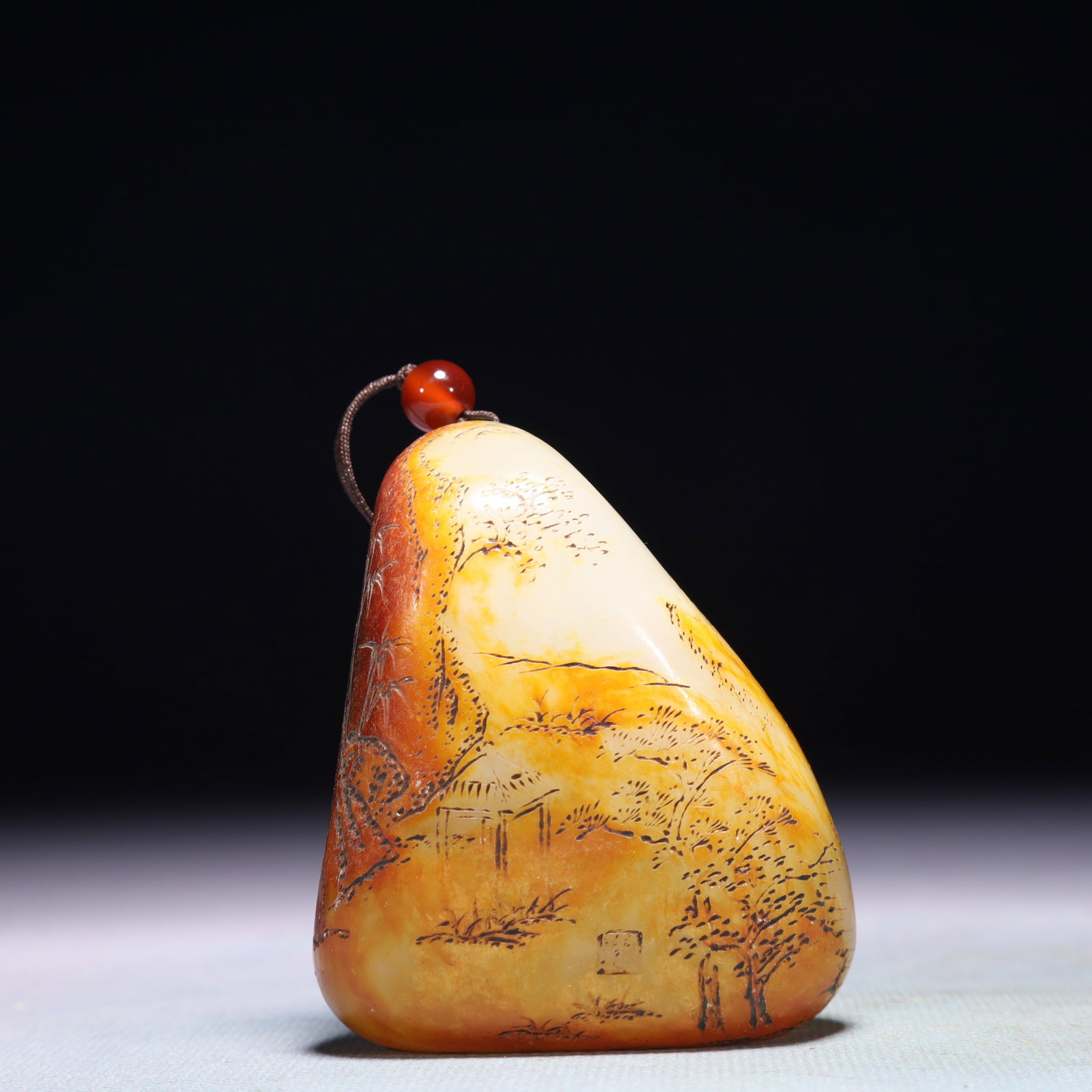 An Exquisite White Jade Landscape Pattern Pendant: An Exquisite White Jade Landscape Pattern Pendant,Qing Dynasty,China,Size:2.4inx0.8inx2.8in,Weight:183.9g 白玉山水纹挂件,中国清代