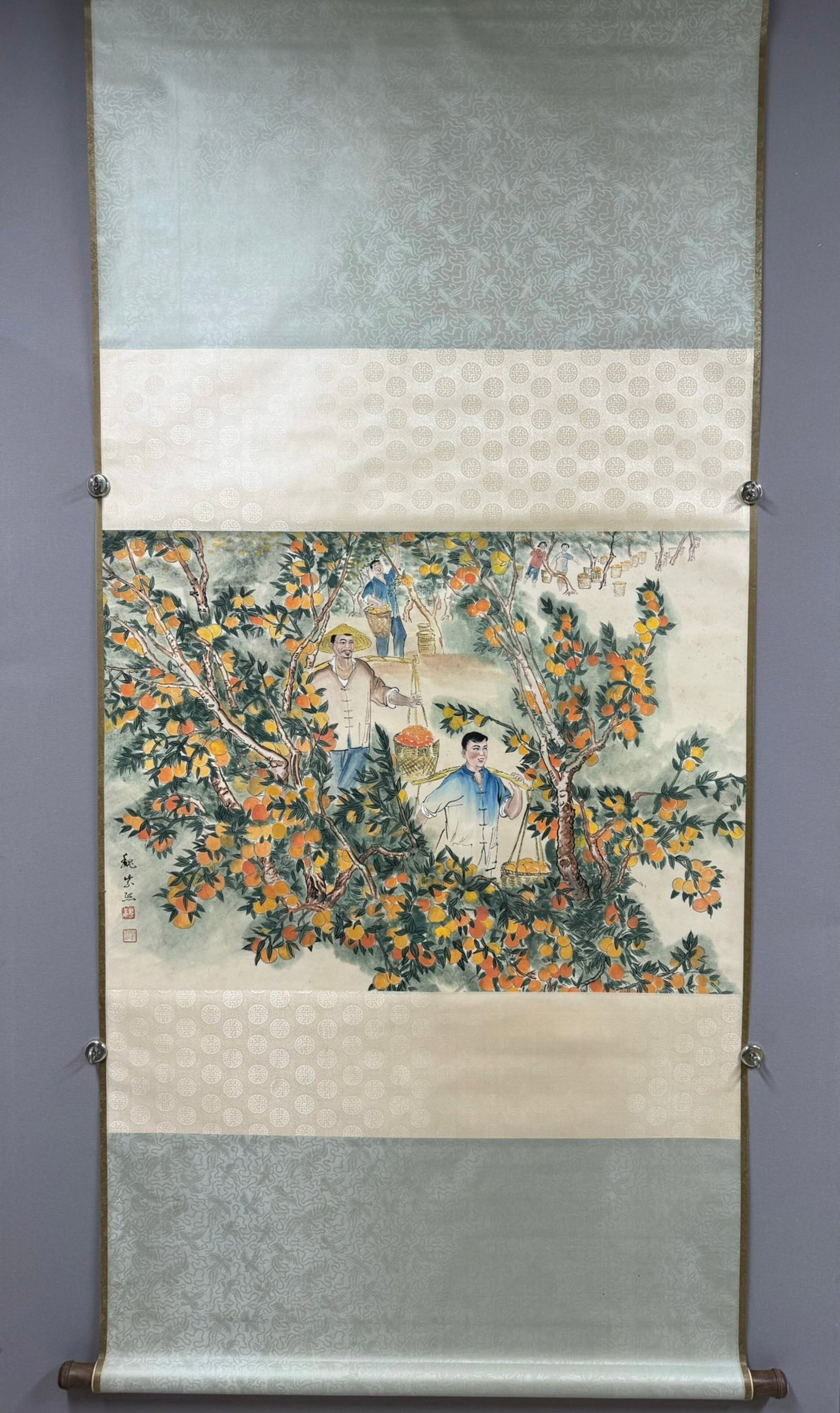 A Chinese Vertical Scroll Ink Painting of Figure and Story on Paper: A Chinese Vertical Scroll Ink Painting of Figure and Story on Paper,Wei Zixi,Size:25.2inx35in 一幅中国水墨人物故事画立轴,&