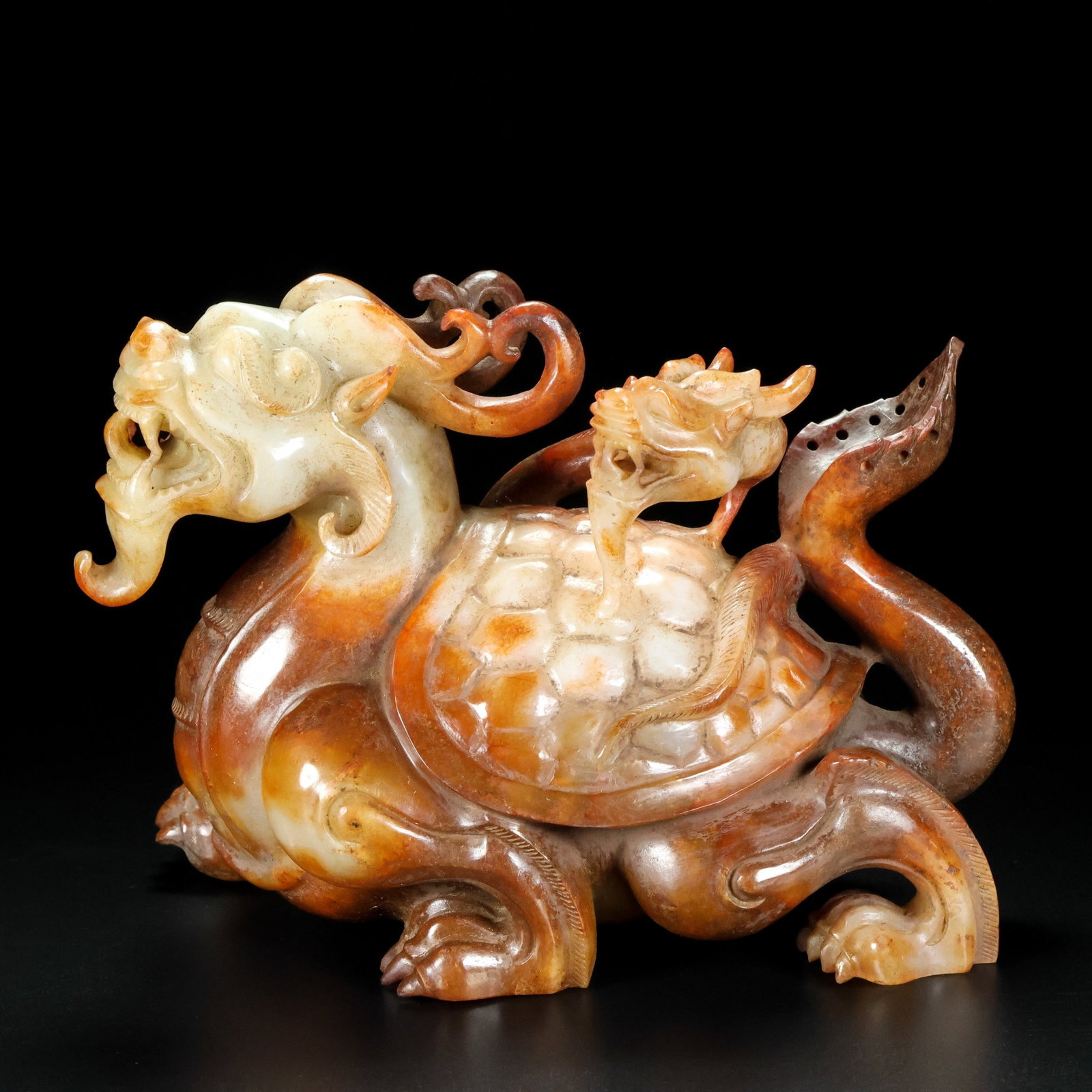 An Exquisite White Jade Dragon and Turtle Ornament (1 of 9)