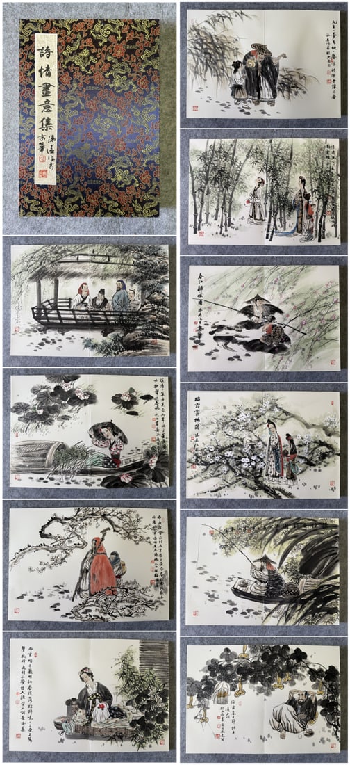 A Chinese Album Ink Painting of Character and Story on Paper: A Chinese Album Ink Painting of Character and Story on Paper,Feng Yuan,Size:17.7inx25.2in