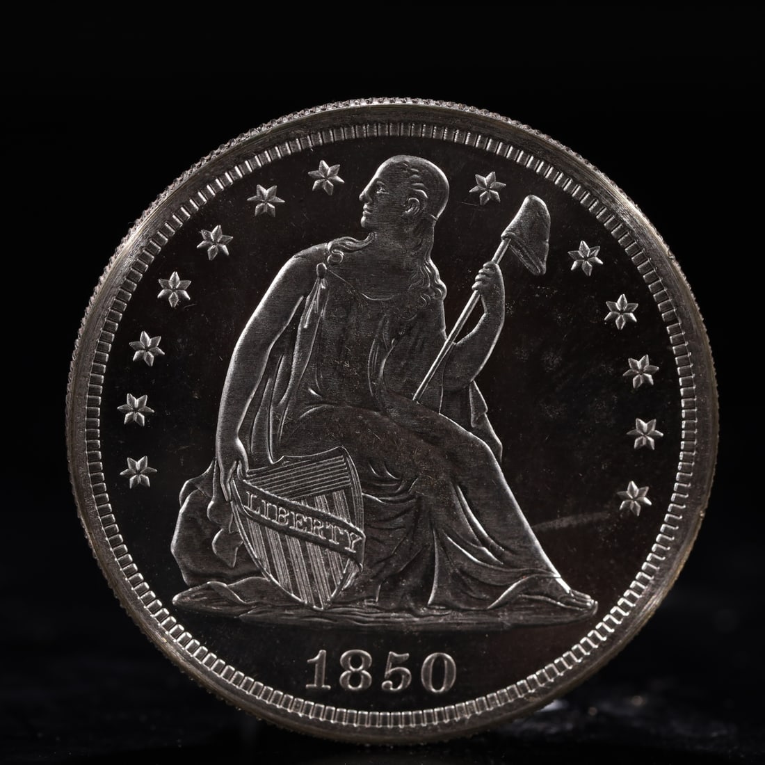 USA One Dollar 1850 Coin: American coin. IN GOD WE TRUST / LIBERTY / 1850 / UNITED STATES OF AMERICA / ONE DOL. Mint Mark: O.Weight:26.9g.