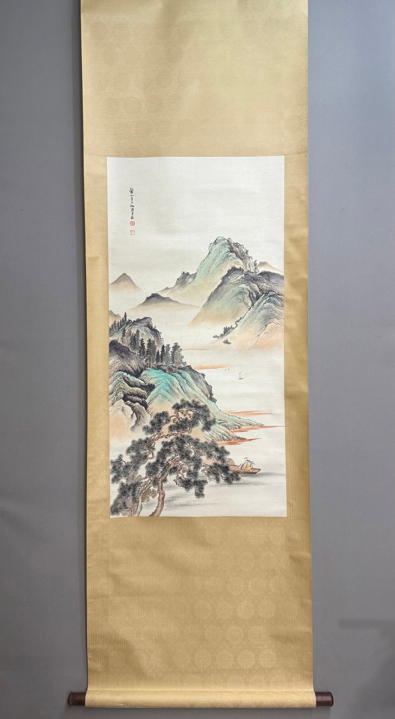 A Chinese Vertical Scroll Ink Painting of Landscape and Figure on Paper: A Chinese Vertical Scroll Ink Painting of Landscape and Figure on Paper,Chen Shaomei,Size:38.6inx18.9in 一幅中国水墨山水人物画立