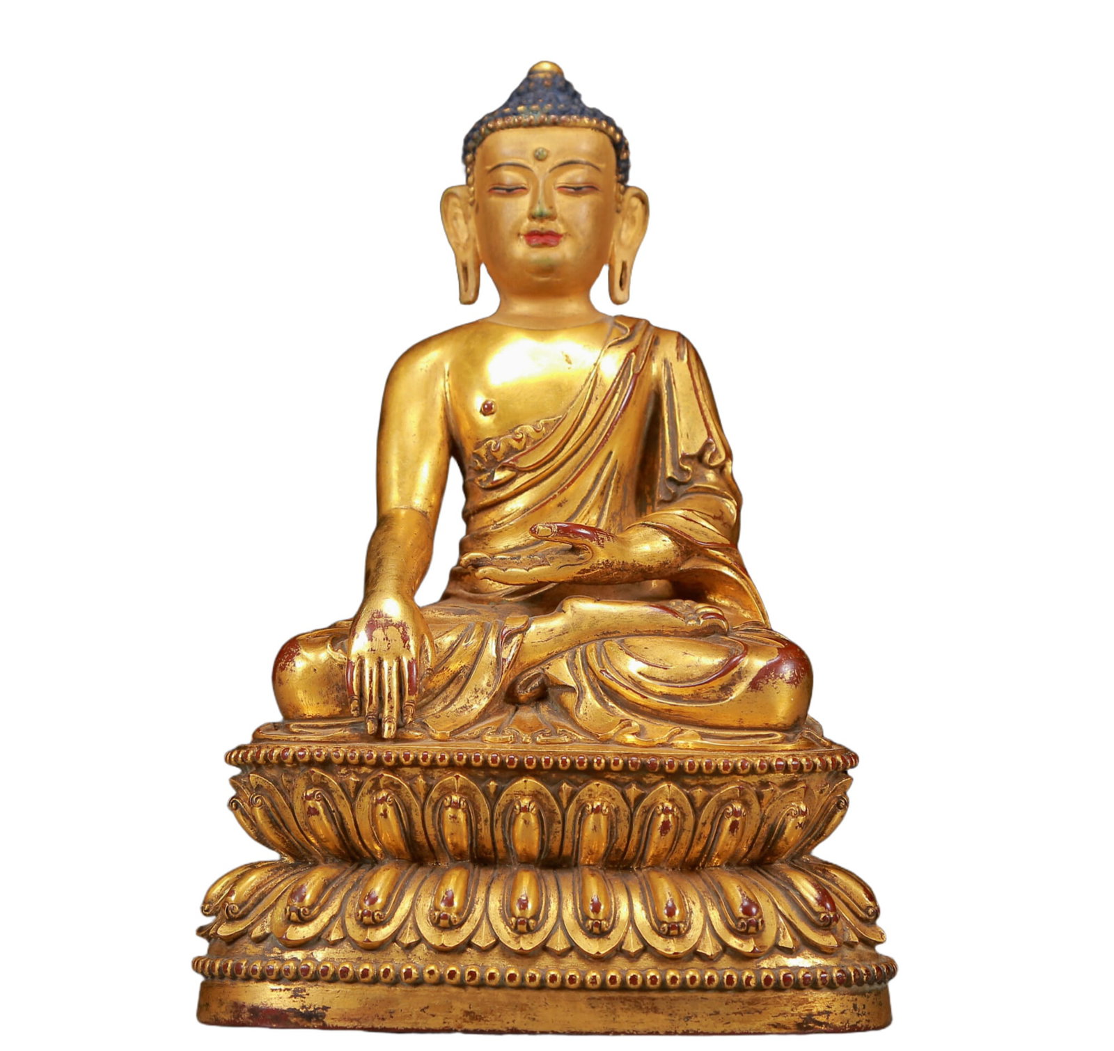 A Solemn Gilt Bronze Statue of Sakyamuni: A Solemn Gilt Bronze Statue of Sakyamuni,Ming Dynasty, China,Yongle Six-character Mark,Size:4.9inx3.3inx7.5in,Weight:1665g
